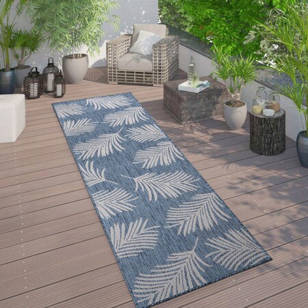World Rug Gallery Contemporary Palm Leaves Textured Flat Weave Indoor/Outdoor Runner Rug 2'x7' Blue 111BLUE2X7